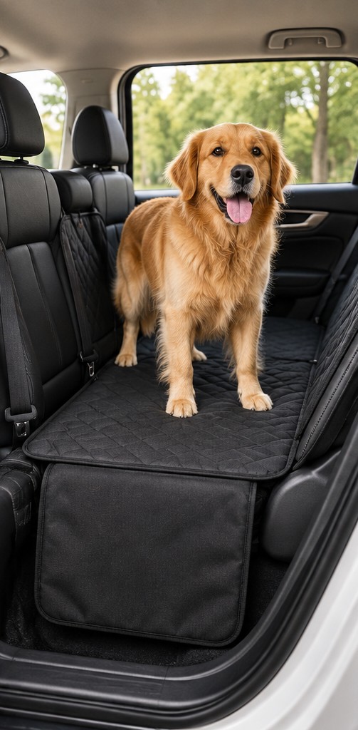 Dog using a hard-bottom back-seat extender platform